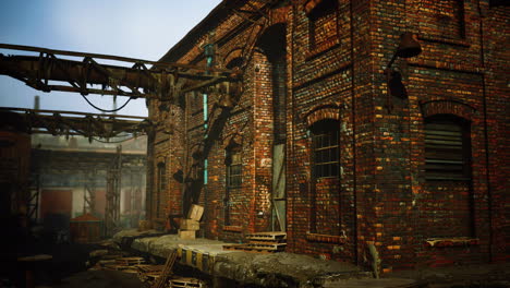 Verlassene-Industriefabrikgebäude-Bei-Sonnenuntergang